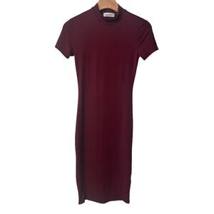 Popular 21 Women's Short Sleeve Bodycon Dress Maroon XL